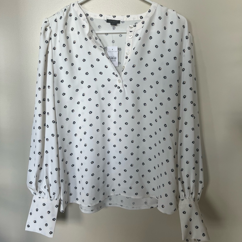 Ann Taylor White Blouse with small flowers